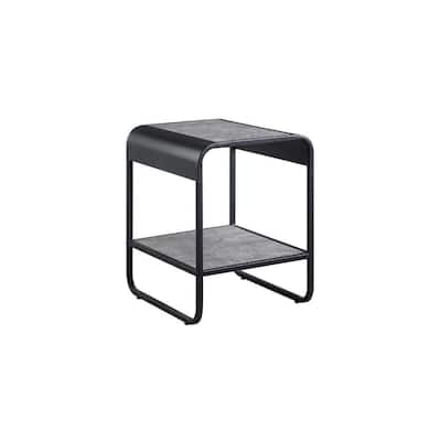 21" Contemporary Black and Grey End Table with Storage Shelf Wood Top and Metal Sled Base Design - 16"L x 18"W x 21"H