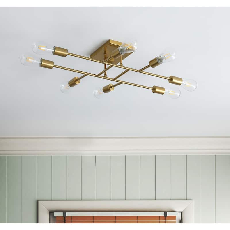 Modern 8-Light Sputnik Semi Flush Mount Ceiling Lamp