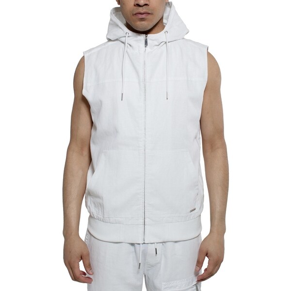 Shop Sean John Mens Casual Vest Linen Hooded Bright White