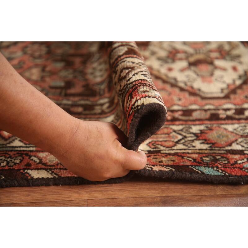 Hand Knotted Oriental 100% Wool Carpet Traditional Geometric Red Hamedan Runner Rug - 10' 3'' X 3' 6''