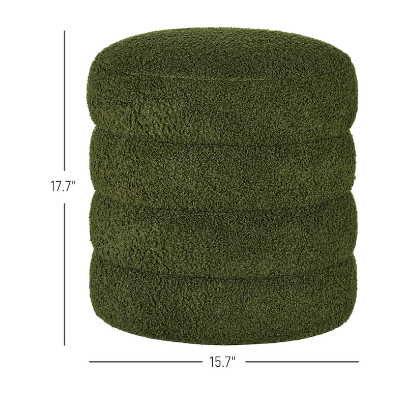 HOMCOM Modern Round Ottoman, Teddy Fleece Fabric Upholstered Foot Stool with Padded Seat for Living Room, Entryway, Green