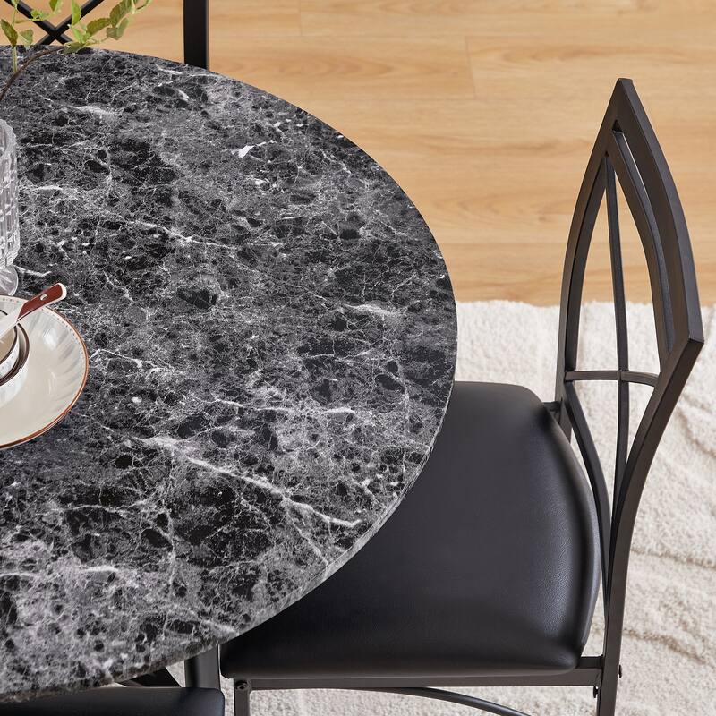 VECELO Round Dining Table, Metal Frame Dining Chairs, Modern Dining Table and Chairs Set for 2-4 People, 3 Options