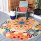 SAFAVIEH Cabana Elvezia Indoor/ Outdoor Waterproof Patio Floral Rug - 8' Round - Ivory/Orange
