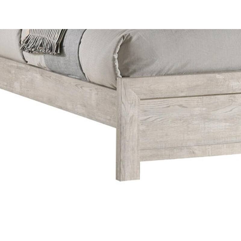 Velz Full Size Bed w Chevron Patterned Headboard, Beige Wood Finish