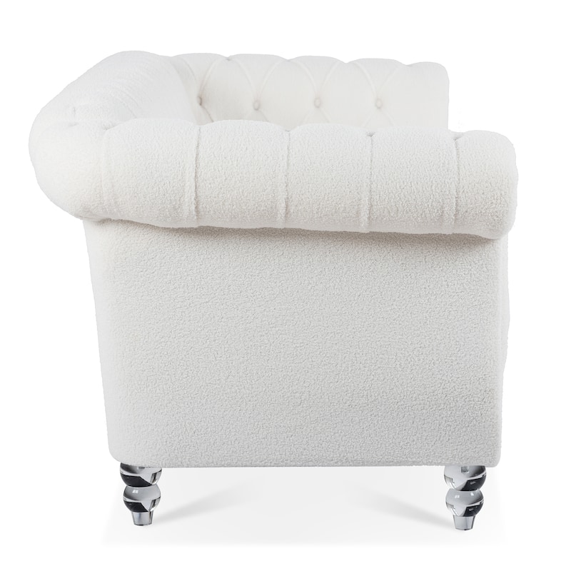 Nordic White Tufted Rolled Arm Upholstered Sofa - 32.09 x 84.65 x 28.35