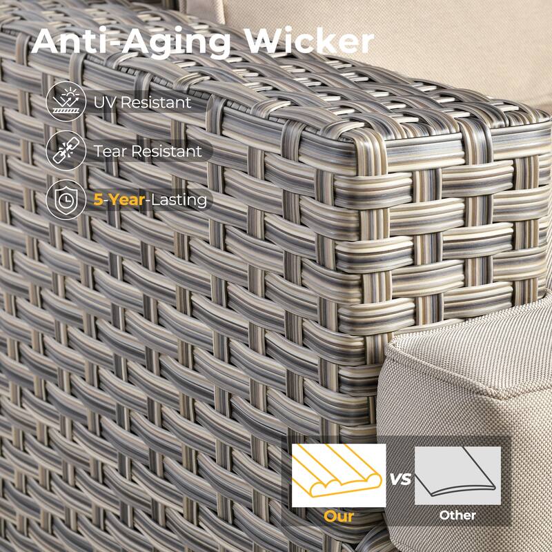 HOOOWOOO 10-piece Outdoor Wicker Wide Arm Patio Furniture Set with Fire Pit