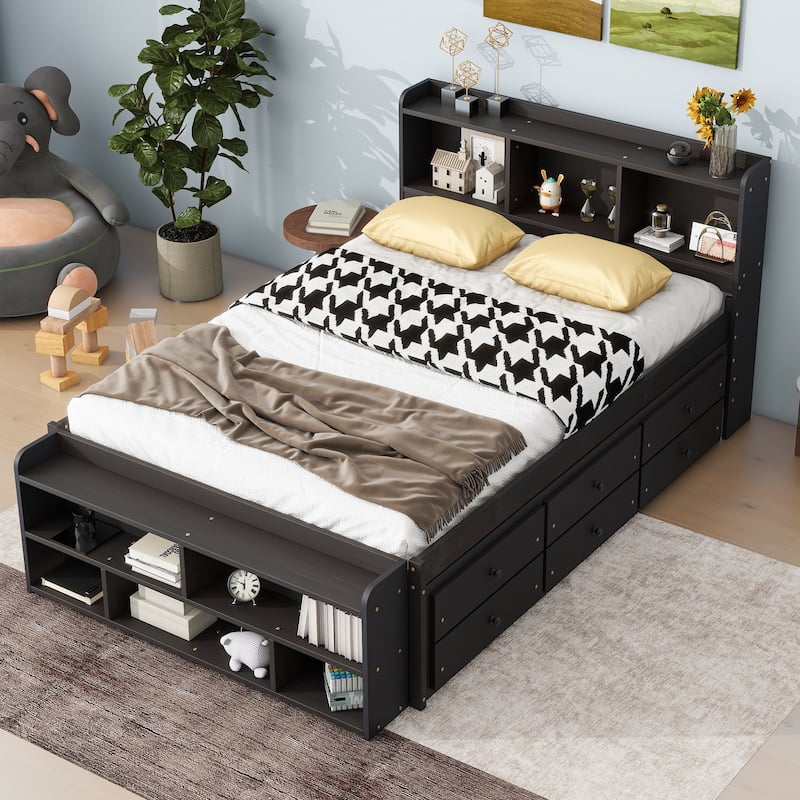 Bed with Under bed Storage Drawers and Bed End Storage Case