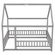 preview thumbnail 35 of 37, Full Size Wooden Floor Bed with House Roof Frame, Fence Guardrails for Kids, Bedroom