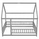 preview thumbnail 24 of 37, Full Size Wooden Floor Bed with House Roof Frame and Guardrails
