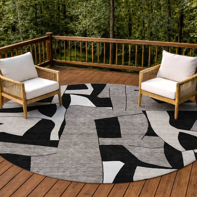 Machine Washable Indoor/ Outdoor Modern Crestone Chantille Rug - Black - 8' x 8'