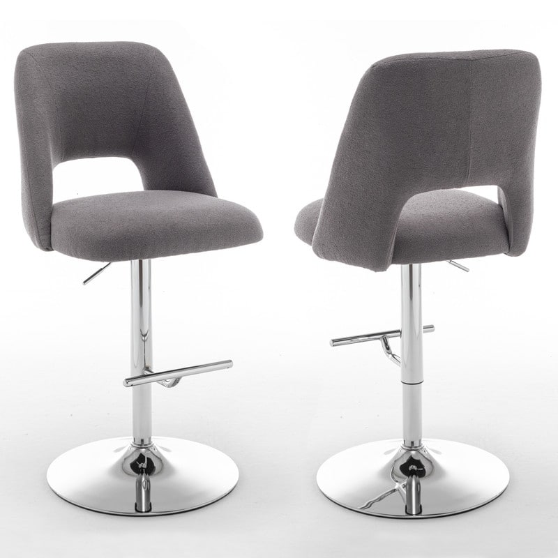 Best Quality Furniture Adjustable Textured Fabric Barstools with Chrome Finish Base (Set of 2) - Dark Grey / Silver