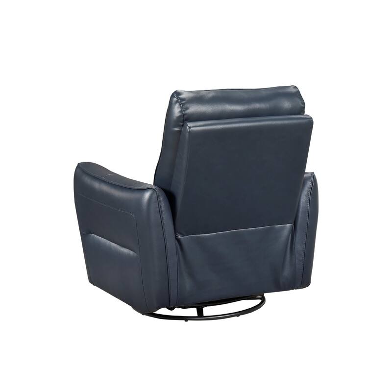 Temy Swivel Glider Manual Reclining Chair, Dark Blue Top Grain Leather