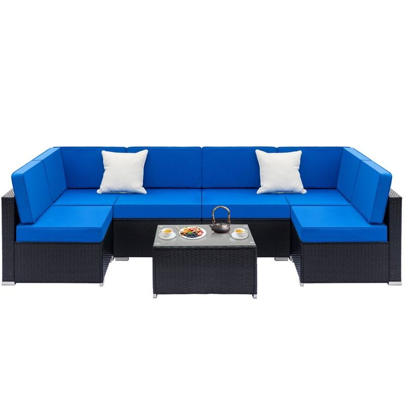 Karlhome 7-Piece Outdoor Patio Conversation Set Wicker Sectional Sofa Set