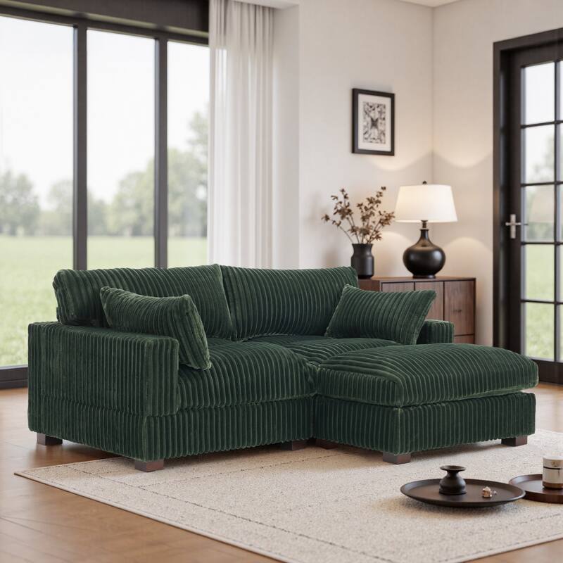 80"W Plush Modular Sectional Sofa with Pillows for Living Room - Green-3-Piece