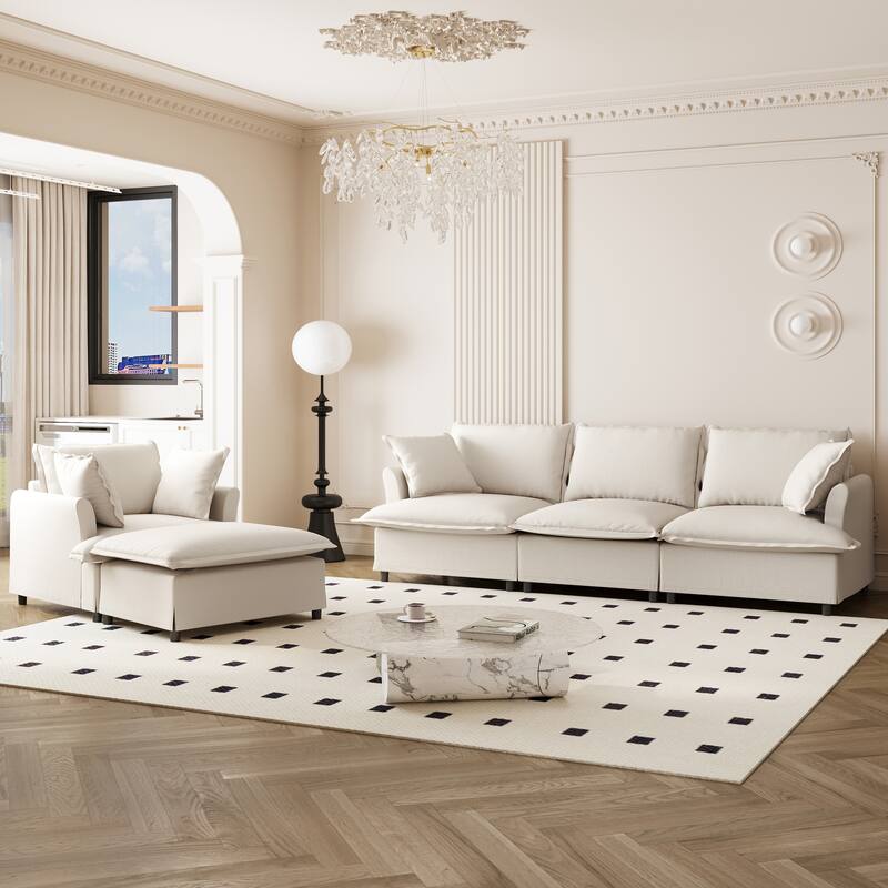 Chenille Sectional Sofa,Modular Cloud Sleeper Couch Set with Pillows