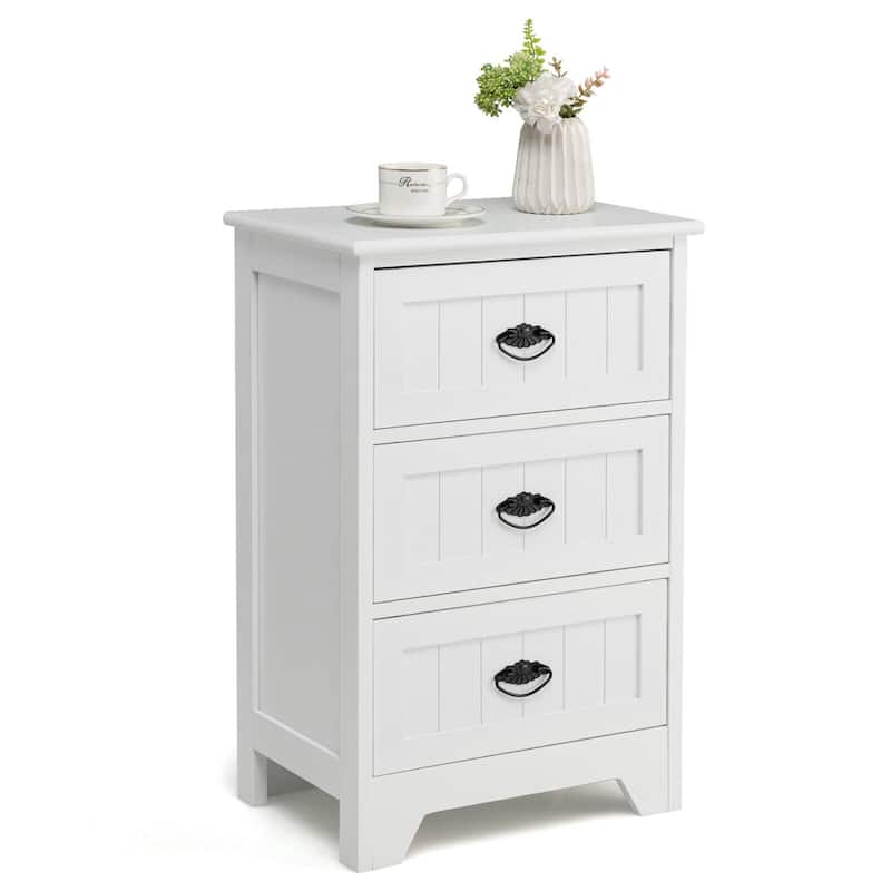 Gymax End Table Nightstand Bedroom Storage w/ 3 Drawers & Wood Slide - White