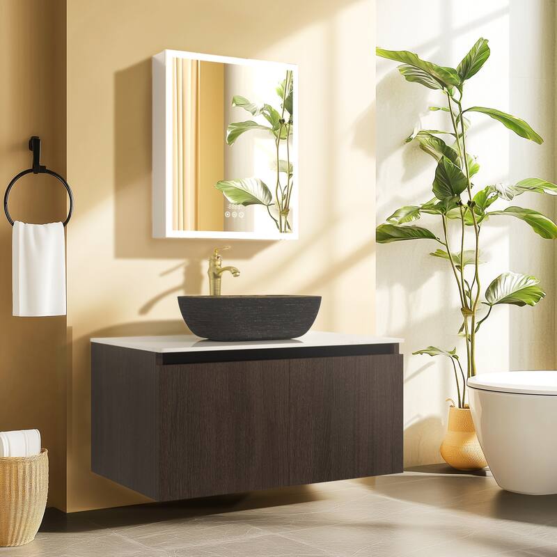 Wall Floating Vanity Bathroom Cabinet with Sink Combo with faucet
