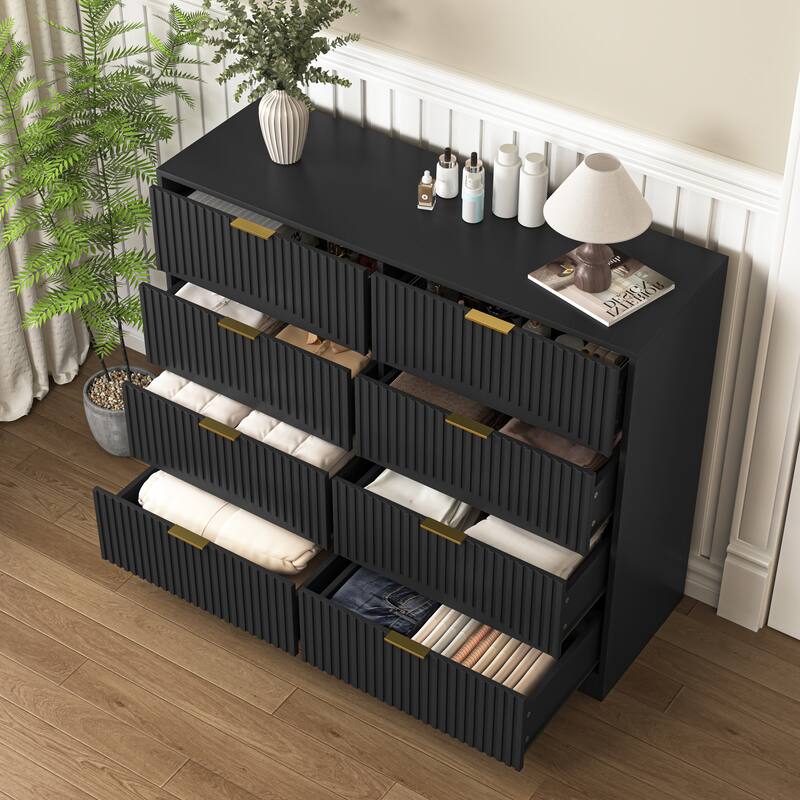 Modern 8 Drawers Dresser Chests for Bedroom, 47.2" Wide Wood Chest of Drawers with Gold Metal Handle, Drawer Organizer