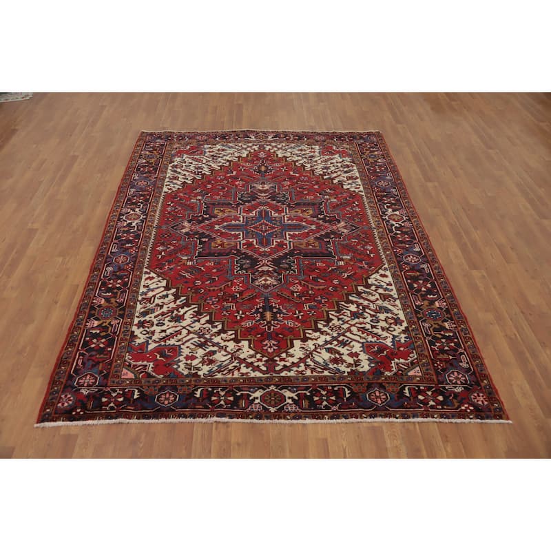 Hand Knotted Oriental 100% Wool Carpet Traditional Medallion Red Heriz Area Rug - 9' 4'' X 7' 0''