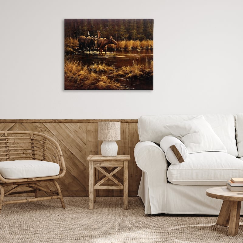 Stupell Moose Pair at Stream Canvas Wall Art Design By Paco Young