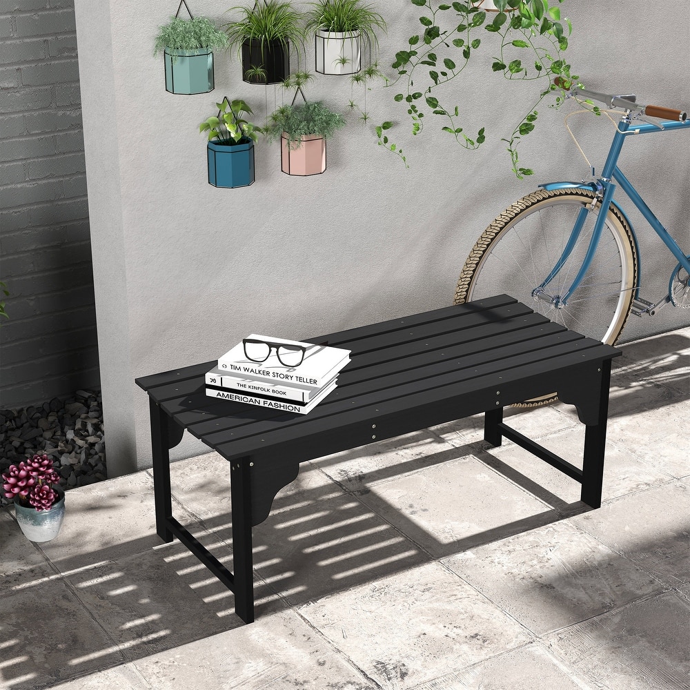 Outsunny Wooden Garden Bench, Outdoor Park Bench with Slatted Seat, Backless Front Porch Bench with Curved Seat