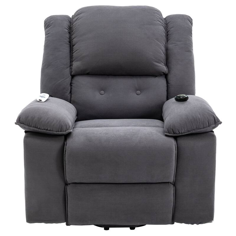 Corduroy Power Lift Recliner with Massage & Extendable Armrests