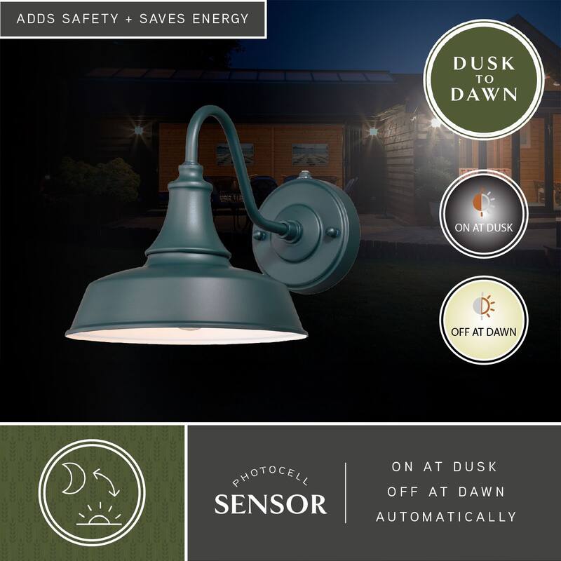 Dorado 1 Light Dusk to Dawn Green White Farmhouse Barn Dome Outdoor Wall Lantern - 9-in W x 13.25-in H x 9-in D