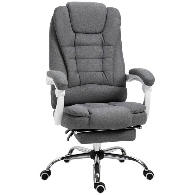 Pebble Grey Linen-Feel High-Back Office Chair with Recline and Footrest - 25.5" W x 27.5" D x 45.25" - 48" H - Pebble Grey