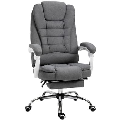 Pebble Grey Linen-Feel High-Back Office Chair with Recline and Footrest - 25.5" W x 27.5" D x 45.25" - 48" H