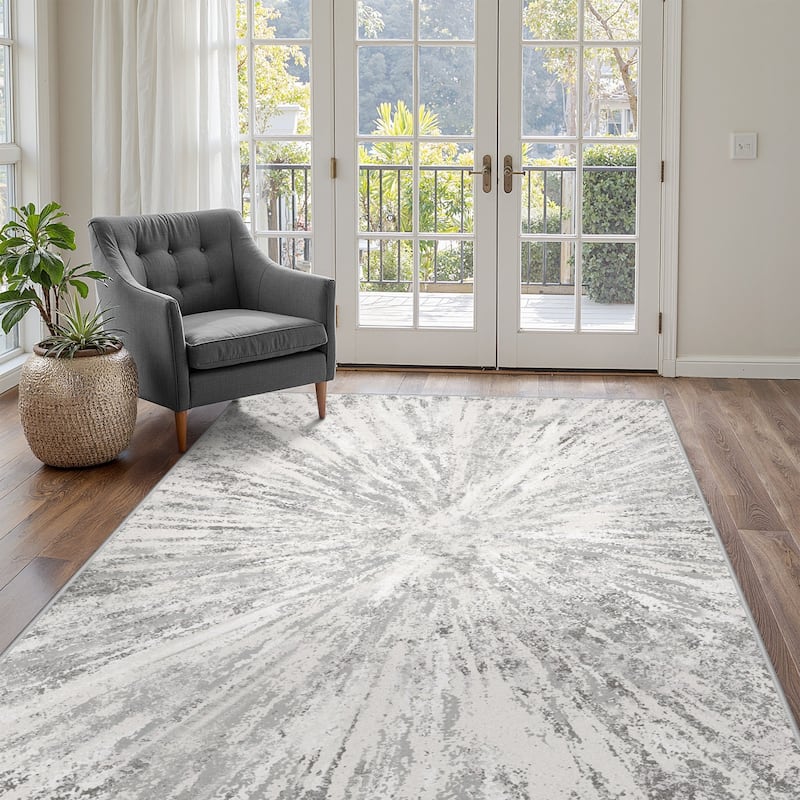 Mcow Abstract Modern Microfiber Low-Pile Washable Area Rug - 5' x 7' - Grey - Rectangle