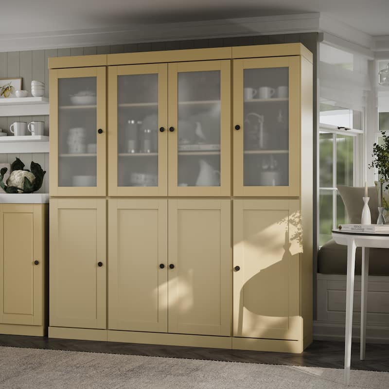 Palace Imports 100% Solid Wood 65" Pantry Cabinet with Frosted Glass, Shaker Doors, 2-Drawers and Adjustable Shelves