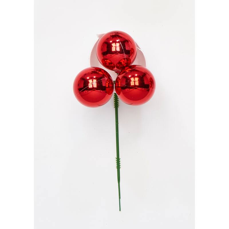 40mm Plastic Ball Pick x 3, Red, Set of 12 - 9"