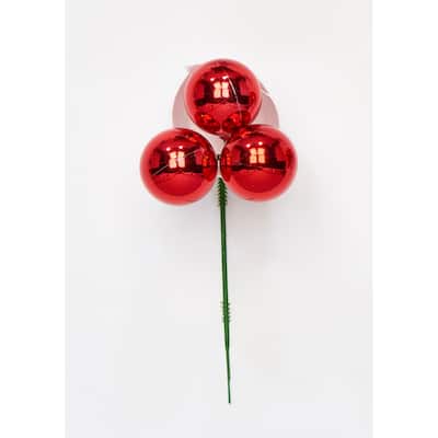40mm Plastic Ball Pick x 3, Red, Set of 12 - 9"