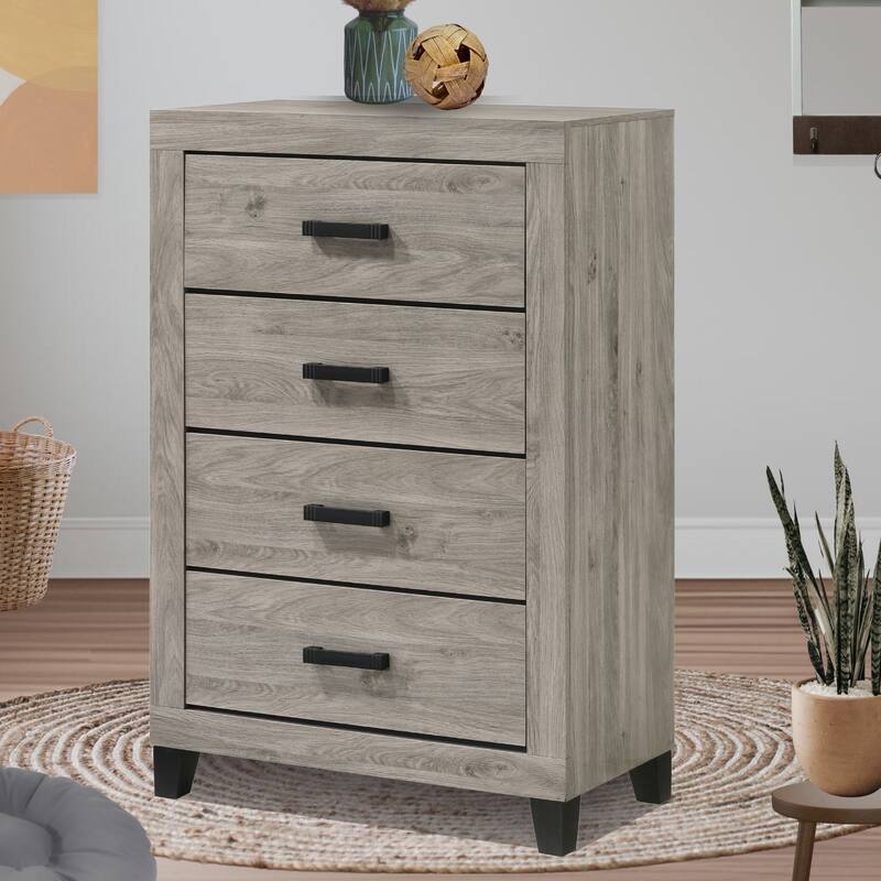 Napa Light Grey Wood Vertical Slim 4 Drawer Chest - Light Grey