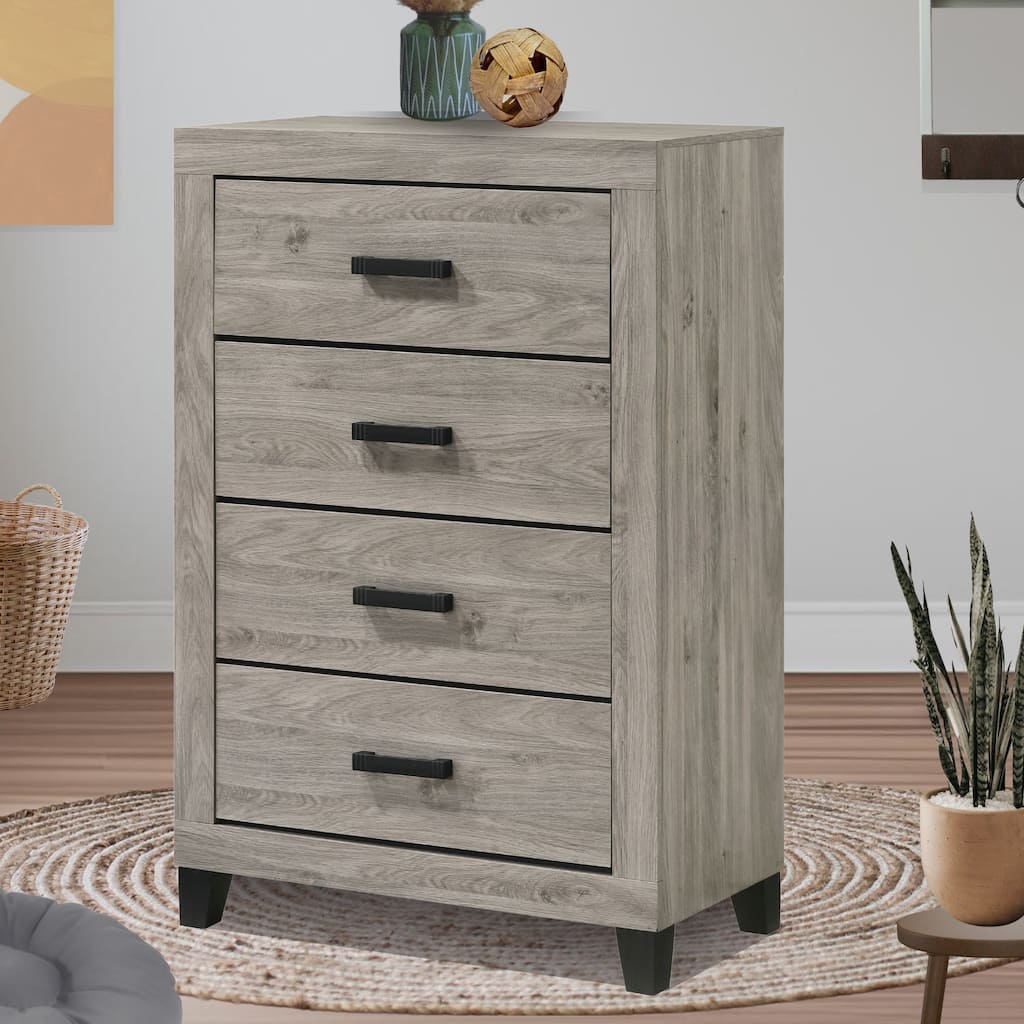 Napa Light Grey Wood Vertical Slim 4 Drawer Chest