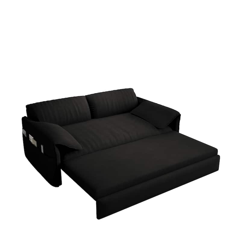 Convertible Sofa Bed, 3-in-1 Multi-Functional Velvet Queen Pull Out Sofa Bed, 63.8'' Sleeper Sofa Loveseat Bed with Side Storage