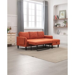 Linen L-shape Sectional Sofa Set Pull Out Sleeper Sofa Bed Corner Couch ...