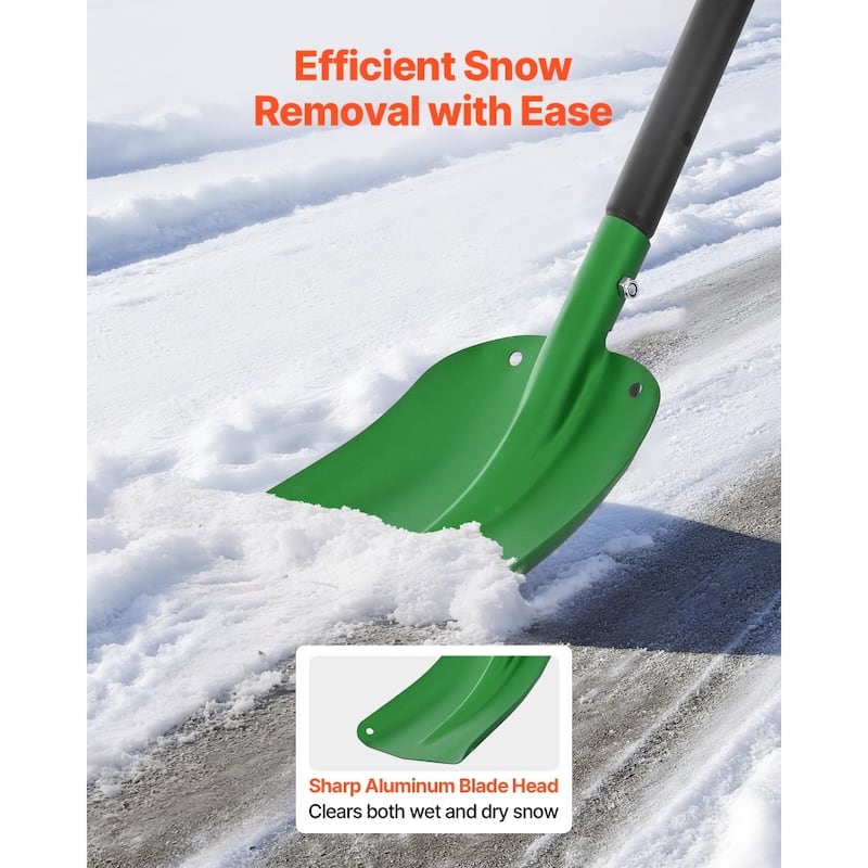 Portable Winter Snow Shovel with Strong Aluminum Blade and Ergonomic T-Handle for Efficient Use - Green-32"L