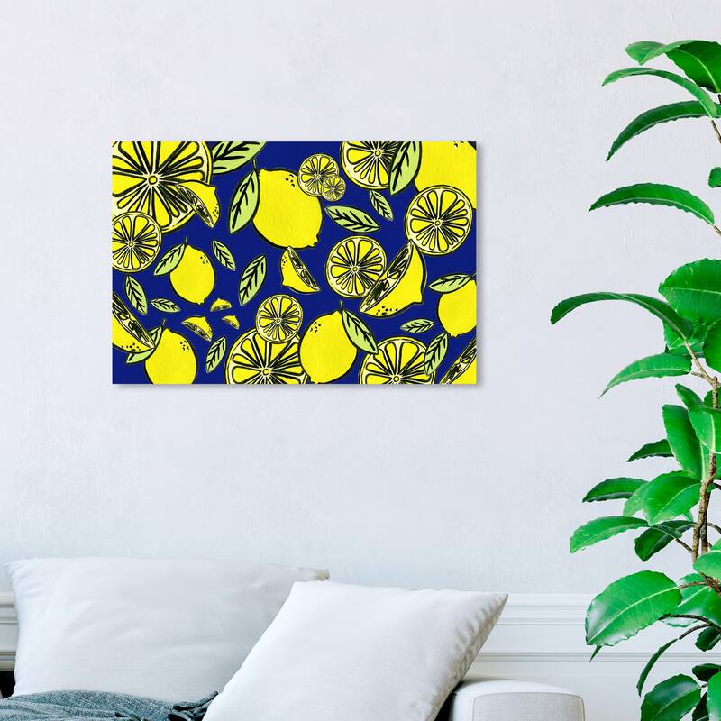 Wynwood Studio 'Juicy, Sweet, And Sour' Food and Cuisine Wall Art Canvas Print Fruits - Yellow, Blue - 24 x 16