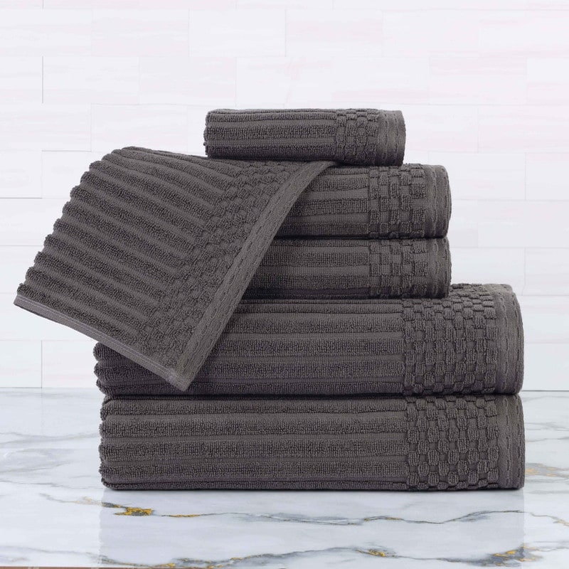 Superior Soho Ribbed Cotton 6-Piece Assorted Towel Set - Charcoal