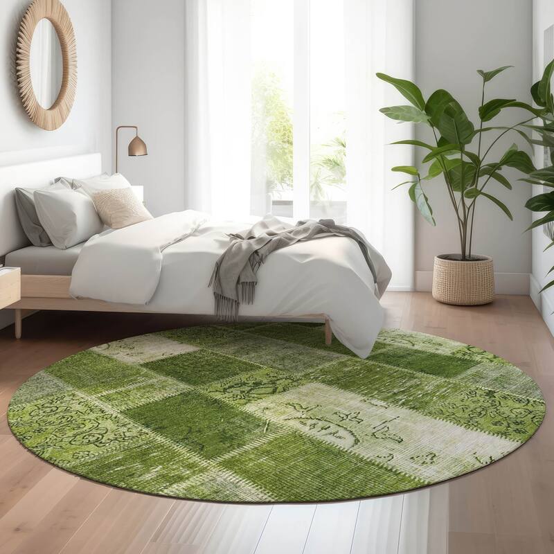Premium Washable Super Soft Vintage Boho Mayfield Rug - Olive - 8' x 8' - Round