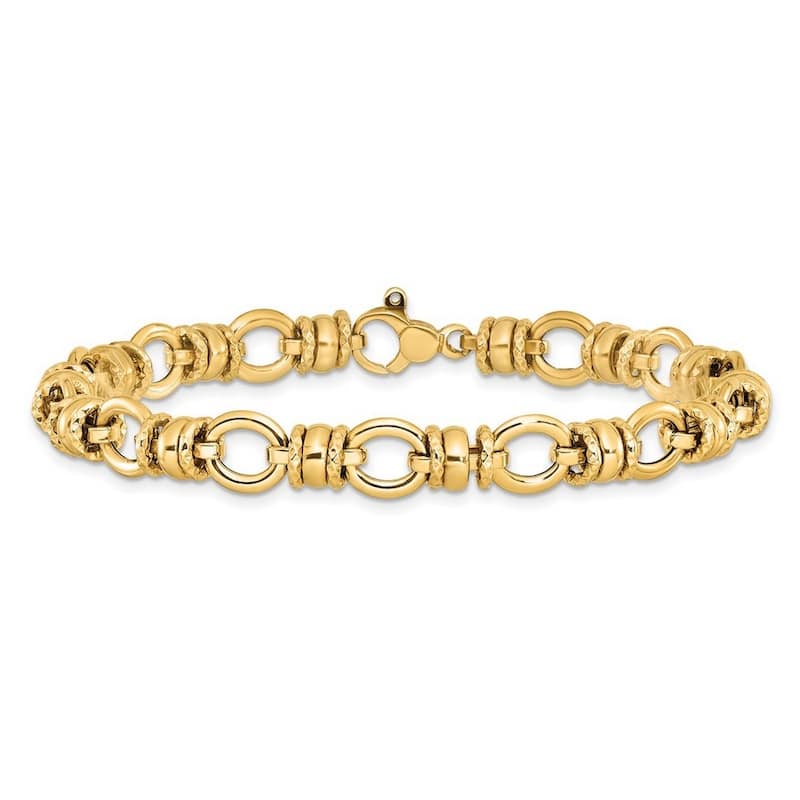 Curata 14k Yellow Gold 8mm Italian Polished Textured Fancy Link Bracelet - 7.75 Inch