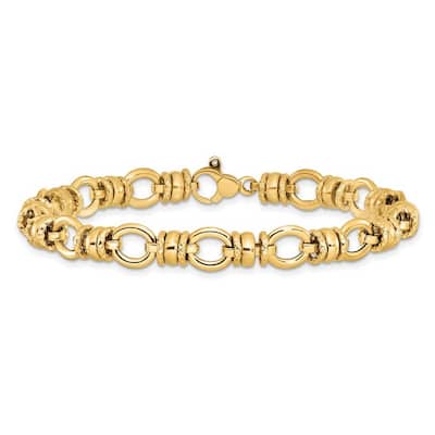 Curata 14k Yellow Gold 8mm Italian Polished Textured Fancy Link Bracelet - 7.75 Inch