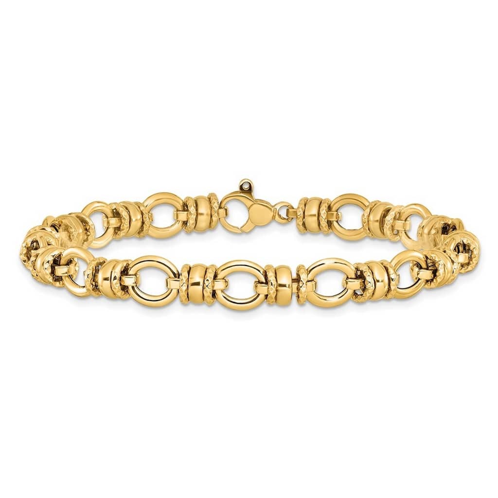 Curata 14k Yellow Gold 8mm Italian Polished Textured Fancy Link Bracelet - 7.75 Inch