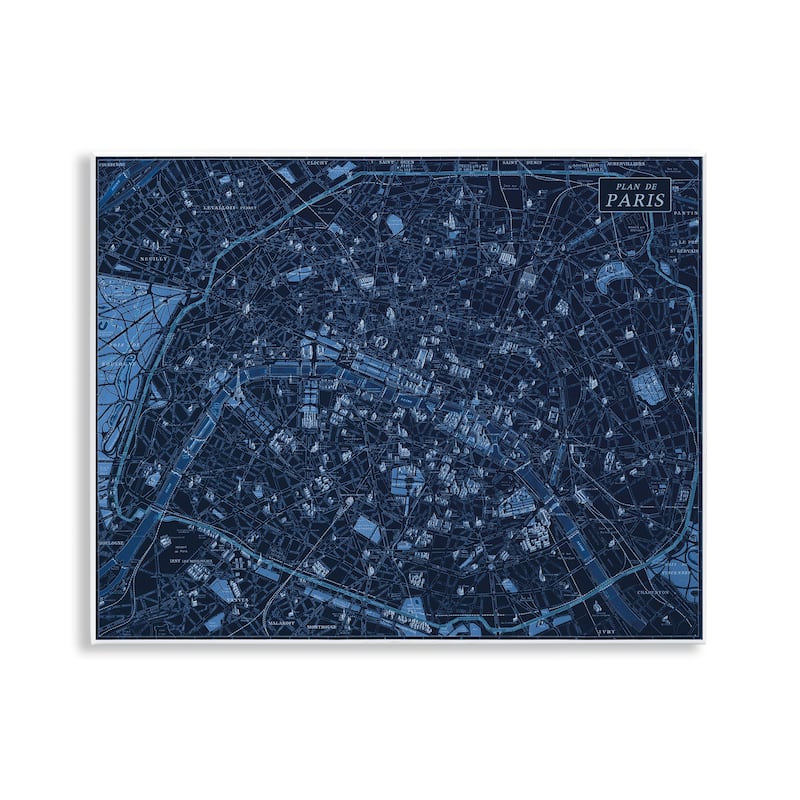 Stupell Blue Detailed Paris Map Wall Plaque Art Design By Phillipa Katz - 14 x 11