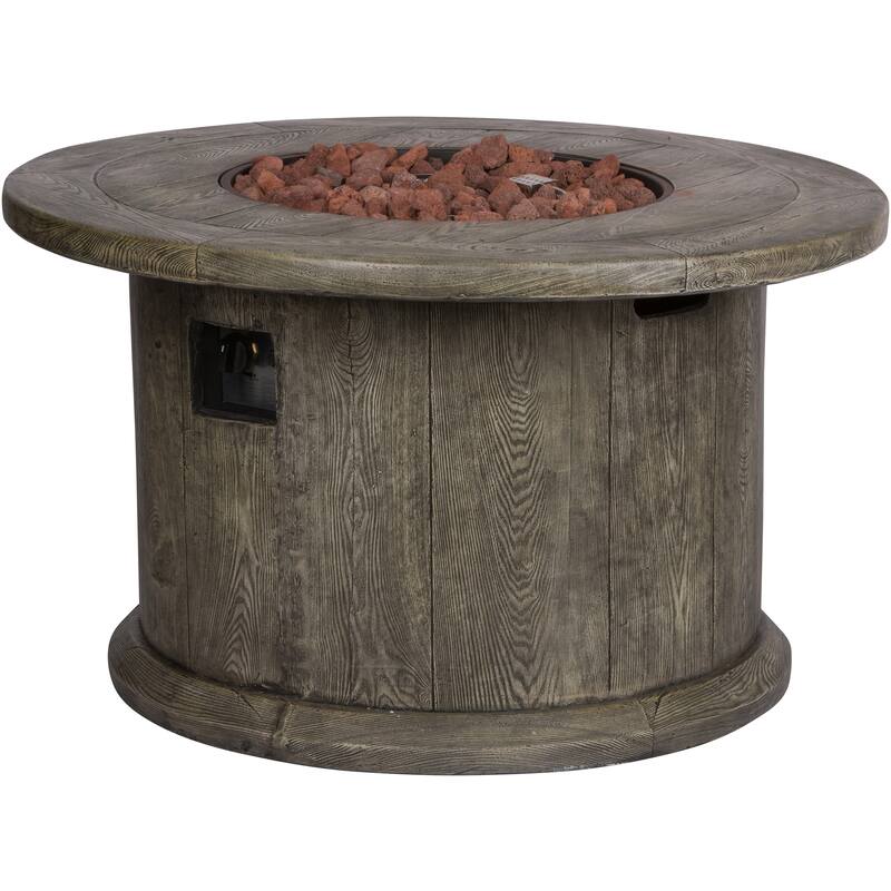 Fire & Flare 35"W Round 50K BTU Outdoor Propane Fire Pit Table with Lava Rocks