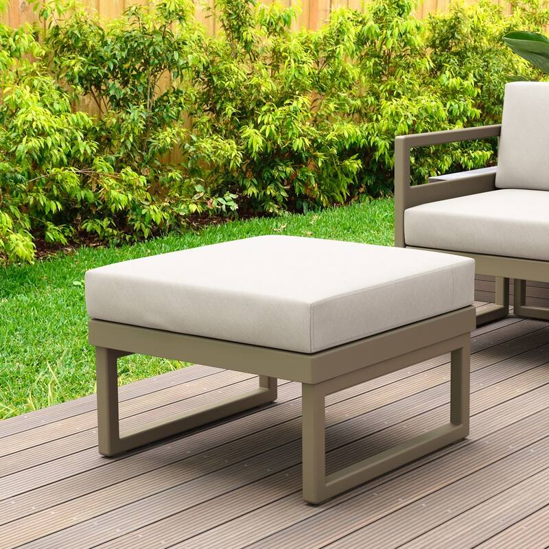 25.5" Taupe Brown Square Ottoman with Sunbrella Natural Cushion