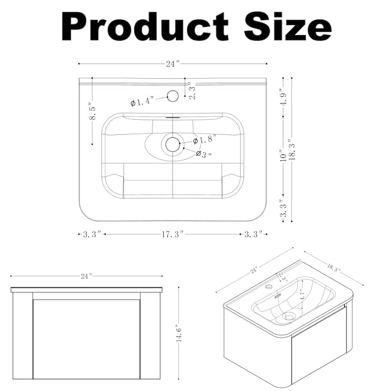 Wall Mounted Bathroom Vanity with Ceramic Basin