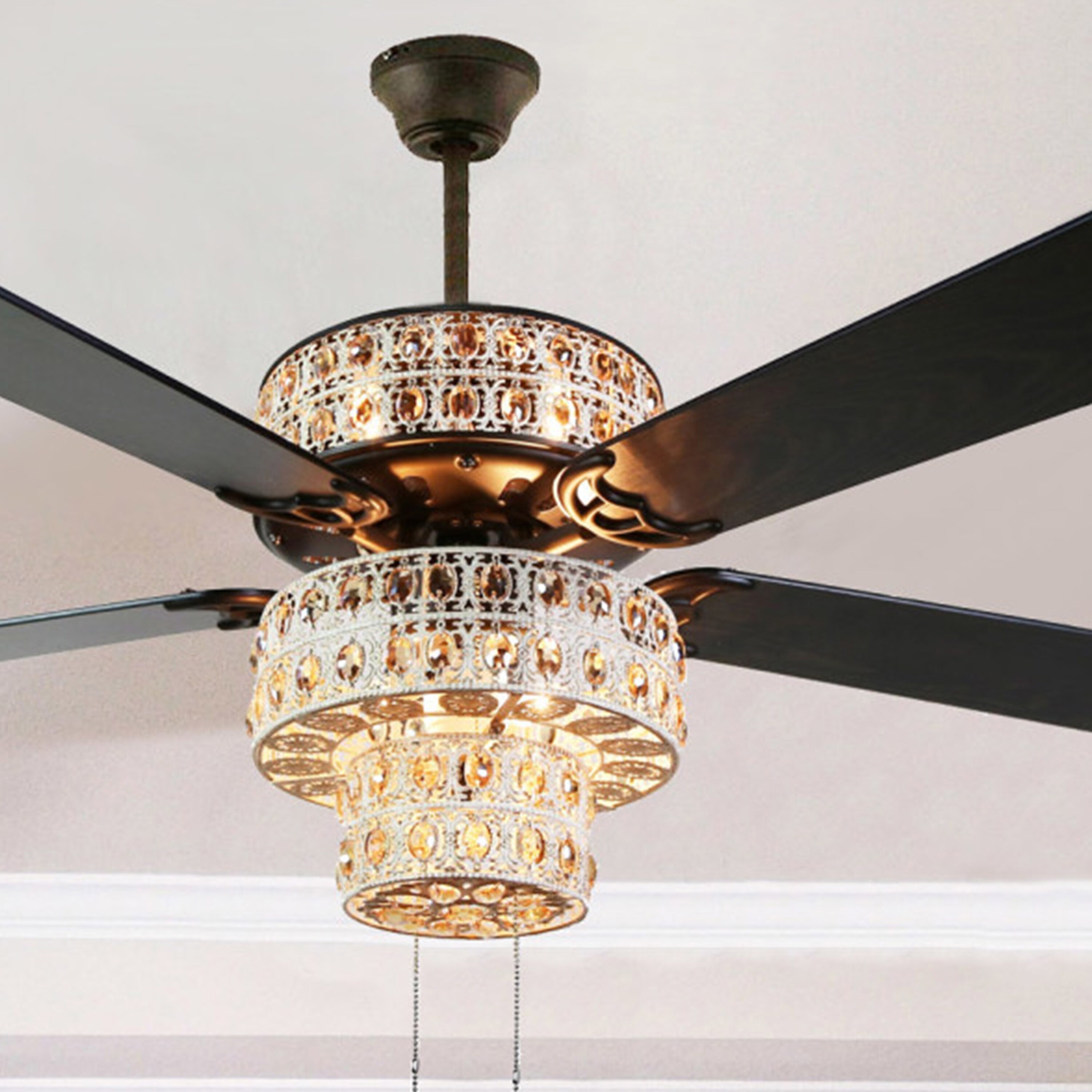 Copper Grove Angren Antique White And Champagne Crystal Ceiling Fan