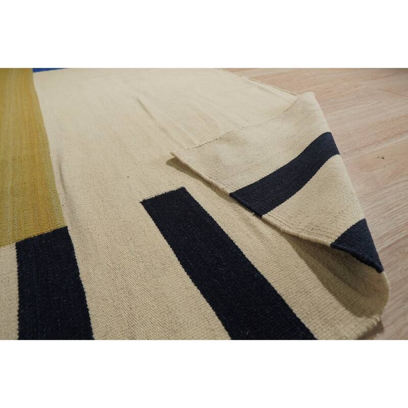 Hand-Knotted Wool Modern Flat Weave Rug, 4' x 6', Multi Area Rug, Vibrant Handcrafted Pattern for Modern Living Spaces - L